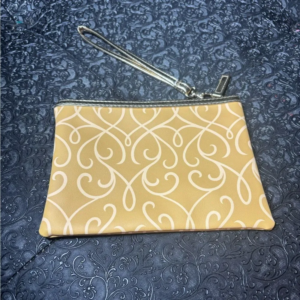 Women’s Beige Wristlet Pouch with Pink Silhouette Print NWOT